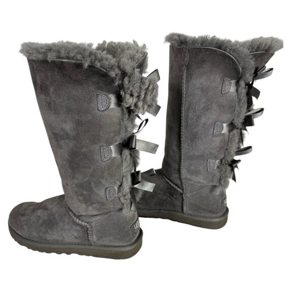 Ugg Bailey Bow Tie Boots Women's Gray Size 6 Fur lined - Picture 2 of 5
